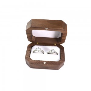 Wholesale Retro Octagon Walnut double Ring box Jewelry storage box from China